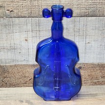 Vintage Cobalt Blue Glass Bass Guitar Cello Violin Fiddle Bottle Bud Vase 8&quot; - £18.39 GBP