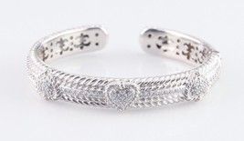 Judith Ripka Sterling Silver Hinged Cuff CZ Heart and Accent Bracelet Go... - $8,070.42 MXN