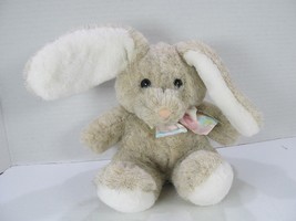 VTG 1991 Dakin Tan White Rabbit Plush Bunny 7" w/floral bow Stuffed Animal Toy - $11.30