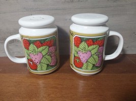 Vintage Large Ceramic Strawberry Colorful Salt &amp; Pepper Shakers w/ Stoppers - £18.14 GBP