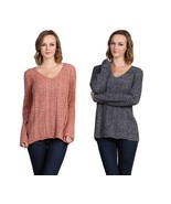 M-Rena Long Sleeve V-neck Pointelle Knit Sweater Top - £25.52 GBP
