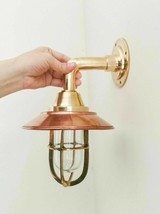 Vintage Bulkhead Brass Wall Sconce with Copper Shade Light - Indoor Outdoor - £60.01 GBP