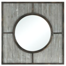 32&quot; Square Antique Gray &amp; Bronze Wall Mirror Farmhouse Coastal Industrial - $217.33