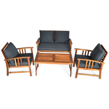 4 Pieces Wooden Patio Furniture Set Table Sofa Chair Cushioned Garden Outdoor - £585.81 GBP