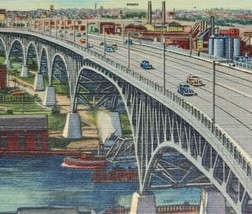1957 Main Avenue Bridge Looking West Cleveland OH Vintage Linen Postcard Cars - £21.53 GBP