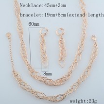 Women 585 Rose Gold Color Bracelet+Earrings+Necklace Gypsophila Style Adjustable - £26.95 GBP