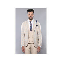 Men 3pc European Vested Suit WESSI by J.VALINTIN Extra Slim Fit JV31 Beige plaid image 5