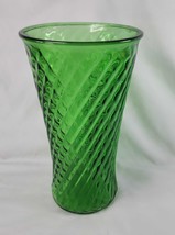 Randall Glass Large Emerald Green Ribbed Optic Swirl Glass Vase 10.5&quot; H x 6&quot; D - £22.52 GBP