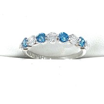 1 Ct Blue and White Lab Grown Diamond Alternating Wedding Band 14K White... - £943.16 GBP