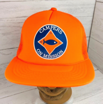 Vintage Campers On Mission Sharing Christ Trucker Hat Cap Foam Mesh Neon Orange - £32.04 GBP
