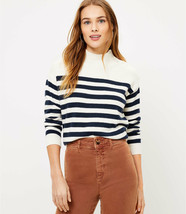 Loft Sweater Petite Striped Shoulder Button Beige Blue NEW Long Sleeve N... - £25.17 GBP