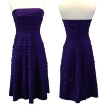 Adrianna Papell Womens 6 Cocktail Dress Layered Ruffle Purple Strapless Prom  - £34.78 GBP