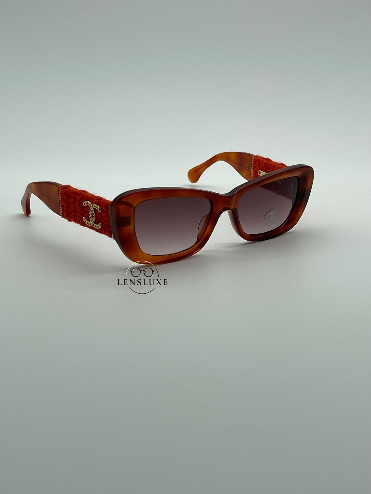 CHANEL CH5514-C 622/S6 Polished Red Tweed Gold CC Logo Sunglasses NWT w/ Case Item image 5