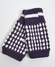 Women&#39;s Fall Winter Knit Fingerless Gloves With Thumbhole Purple &amp; White... - £9.30 GBP