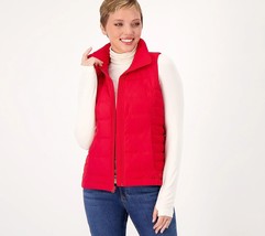 Lands’ End quilted down red zip front hand pockets ladies puffer vest si... - $38.52