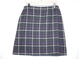 Madison &amp; Max Mini Wrap Skirt Purple Black Plaid Kilt Sz 12 Wool Blend L... - £12.76 GBP