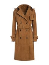 Brauner Damen-Trenchcoat aus Wildleder, Größe SML XL XXL 3XL, maßgeschneidert - £181.76 GBP+
