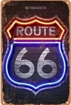 Neon Style Route 66 Vintage Looking Tin Metal Sign  U.S. 66 Highway Road 8&quot;x12&quot; - £12.42 GBP