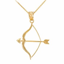 14k Solid Yellow Gold Bow and Arrow Pendant Necklace - £153.38 GBP+