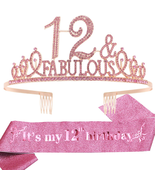 12Th Birthday Glitter Sash and Pink Rhinestone Tiara Set for Girls - $35.98