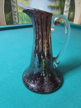 GLASS SPATTER PITCHER 8 1/2&quot; BROWN SILVE TOUCHES CLEAR HANDLE  - $123.75