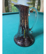 GLASS SPATTER PITCHER 8 1/2&quot; BROWN SILVE TOUCHES CLEAR HANDLE  - €106,38 EUR