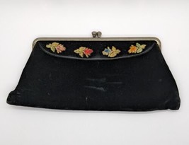 Vintage 1950s Black Soft Floral Clutch Gold Trimmings Evening Bag Small ... - £11.61 GBP