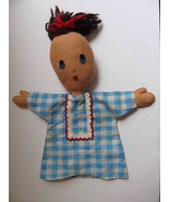 Vintage Finger Puppet Doll Blue Plaid Dress Big Head Made In Italy Jacob... - €14,57 EUR