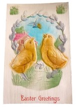 Easter Greetings Chicks Laurel Wreath High Relief Embossed UNP Postcard H27 - £6.37 GBP