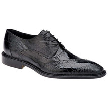 Men&#39;s Belvedere Nino Shoes Black Ostrich Eel leg Genuine Leather Lace Up OB4 - $469.00