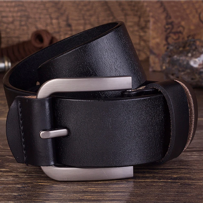 3.8CM Leather Cowhide Men&#39;s Belt Metal Alloy Pin Buckle Adult   Jeans Bu-105CM - £20.52 GBP