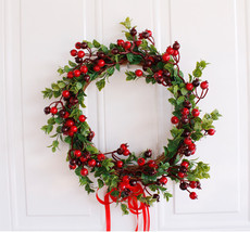 &quot; Christmas Berry Wreath Wall Hanging Door Decoration Home Decoration Farmhouse  - £55.43 GBP