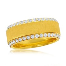 Stainless Steel Double Row CZ Eternity Satin Band Ring  - Gold Plated - £58.47 GBP