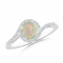 ANGARA Bypass Round Opal and Diamond Halo Ring for Women in 14K Solid Gold - £720.95 GBP