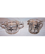 Vintage Sugar Bowl, Creamer Glass Set w/Silver Overlay - $27.41 CAD