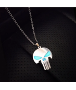 Men&#39;s Quality Stainless Steel Punisher Skull Head Luminous Pendant Necklace - £17.19 GBP