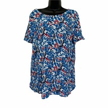 Lane Bryant Top Tunic Tropical Floral Blue Red Size 14/16 - £11.56 GBP