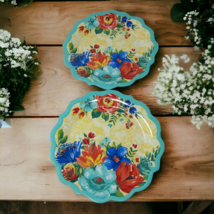 The Pioneer Woman Delaney Teal 10.7&quot; Dinner Plates Set of 2 Floral Country - £8.46 GBP