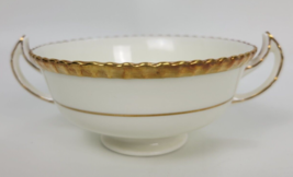 Vintage Royal Doulton Chantilly Ivory Cream Soup Bowls Gold Rim Two Handle V1813 - £10.12 GBP