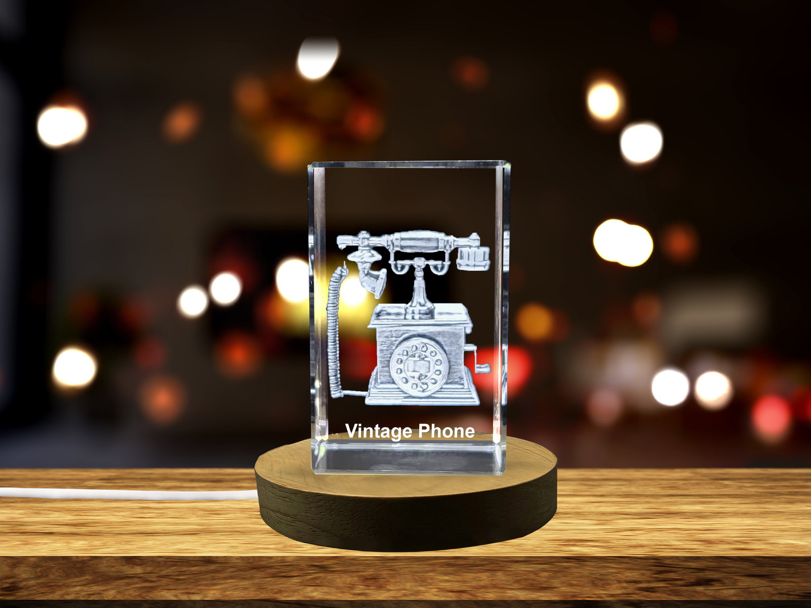LED Base included | Vintage Rotary Dial Phone Collectible Crystal Sculpture