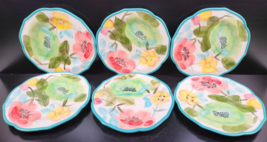 6 The Pioneer Woman Vintage Bloom Salad Plate Set Turquoise Floral Stoneware Lot - £55.37 GBP