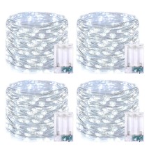 4 Pack 50 Led Fairy Lights Battery Operated Silver Wire 16.1Ft Waterproo... - £20.39 GBP