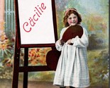Child Painting at Easel w Painters Palette Named Cäcilie UNP DB Postcard L1 - $6.88