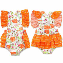 NEW Pumpkin Baby Girls Sleeveless Ruffle Halloween Romper Jumpsuit Sunsuit  - £4.38 GBP