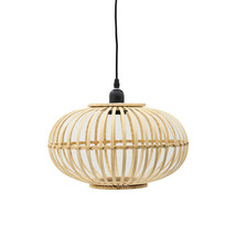 Scratch &amp; Dent Mid-Century Modern Style Squatty Round Bamboo Wooden Pendant Lamp - £58.71 GBP