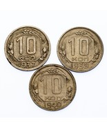 1937, 1939 &amp; 1940 Russie 10 Kopeks ( Extra Fin , XF État) 3 Pièce de Mon... - €46,86 EUR