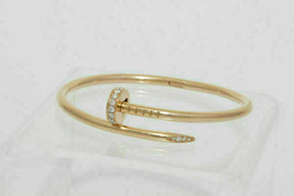 0.10Ct Round Cut Diamond Love Cuff Nail 7&quot; Bangle Bracelet 14k Rose Gold Finish - £97.75 GBP