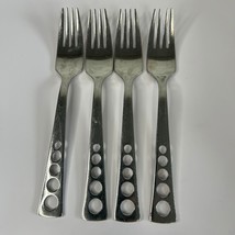 Set of 4 Oneida Apollo 18/10 Salad Forks 7&quot; Pierced Circles Glossy Finish - $20.00