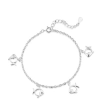 Adorable Sea Lover Fish Dangle Charm Sterling Silver Chain Bracelet - £16.27 GBP