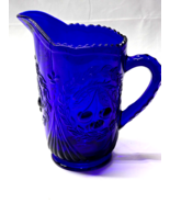 Vintage LG WRIGHT 46 Ounce COBALT BLUE CHERRY 9&quot; Sawtooth Heavy Glass Pi... - $49.59 CAD